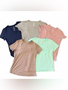 Nine West Soft Spun basic plaid short sleeve tee bundle set of 5 minimalist